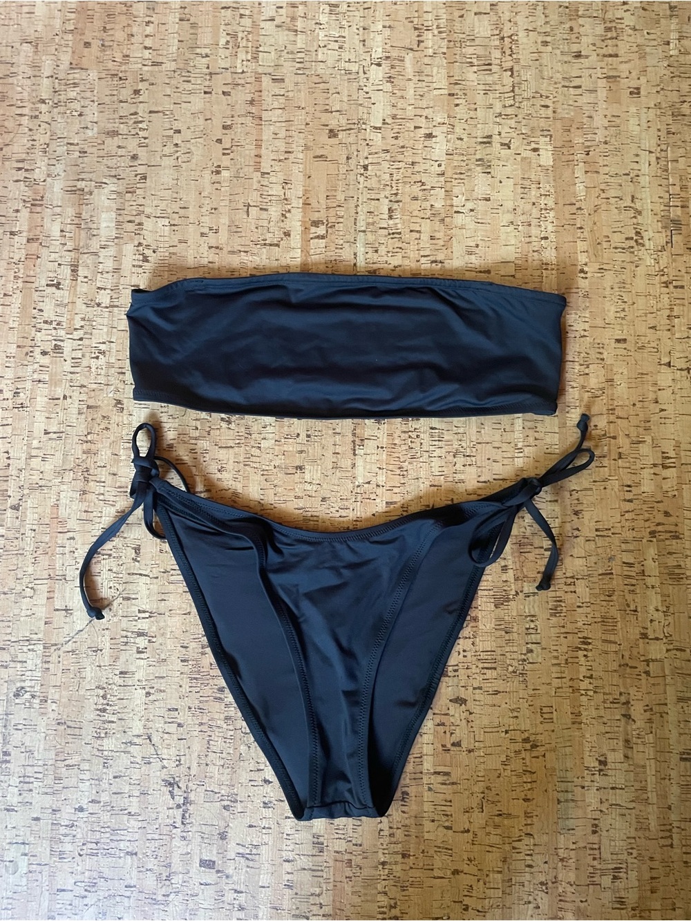 SKIMS Black Bandeau Tie-Side Bikini Set